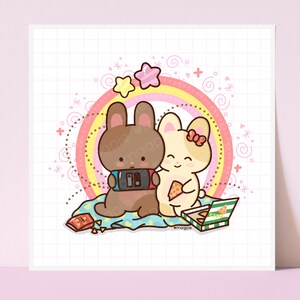 Happy Bunny Kawaii Gamer Wall Art Print Illustration | Office Decor