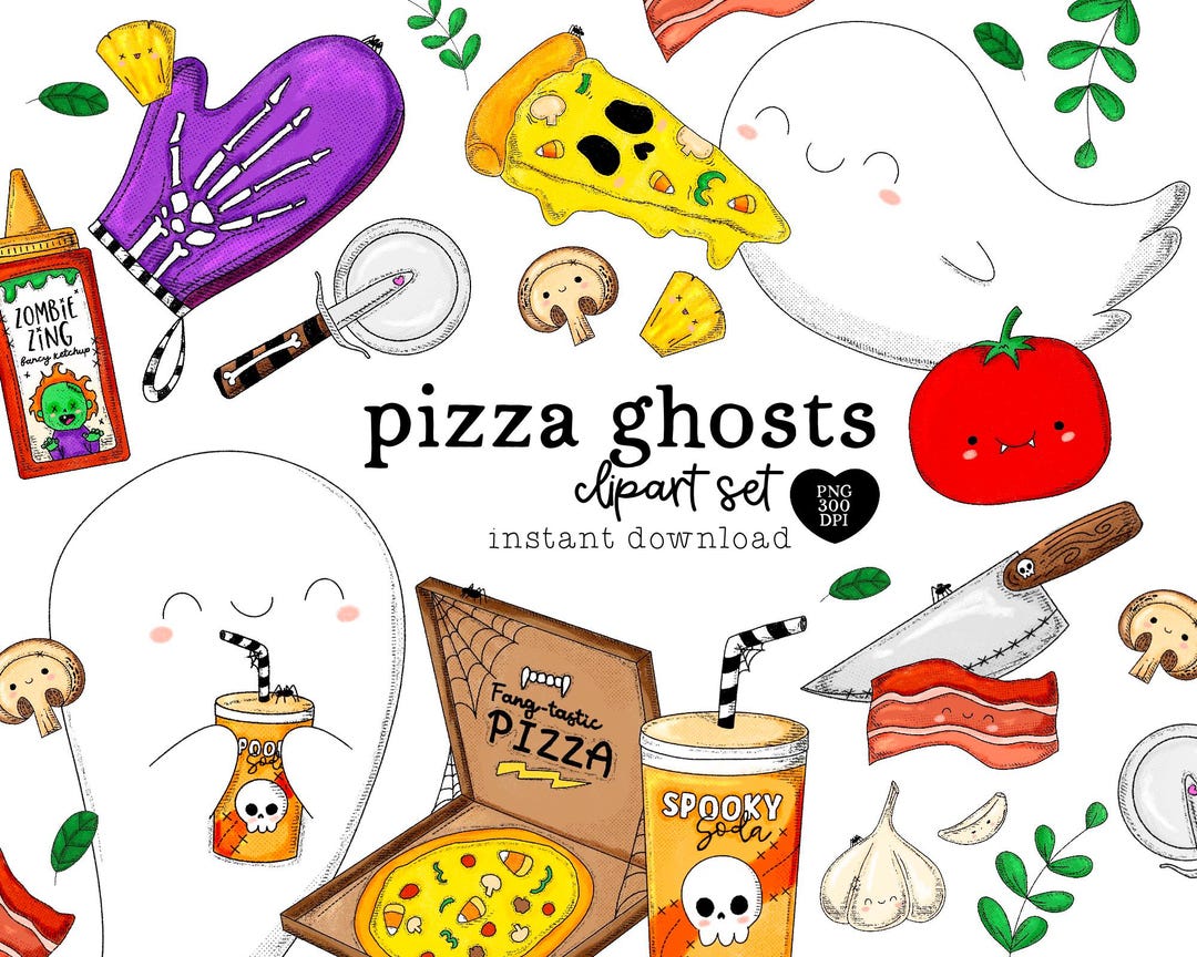 Pizza Ghost Clipart Bundle: Spooky Kawaii PNG, Commercial Use - Etsy