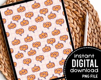 Pastel Kawaii Halloween Pumpkin Digital Paper - Instant Download - Planner Printables - Scrapbook Paper