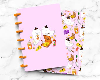 Pizza Ghost Spooky Halloween Laminated Discbound Planner Cover | Fits Happy Planner | Ring Agenda Dashboard