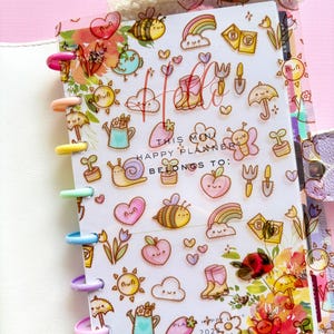 Spring Kawaii Cute Rainbow Clear Laminate | Laminated Planner Cover | Snap-On Cover for Discbound Planner | Happy Planner Cover