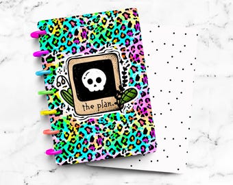 Rainbow Leopard Skull Laminated Planner Cover | Discbound or Ring Planner
