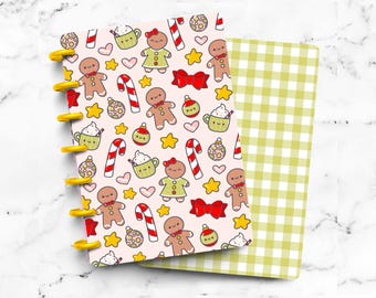 Kawaii Christmas Gingerbread Holiday Laminated Discbound Planner Cover | Fits Happy Planner | Ring Agenda Dashboard