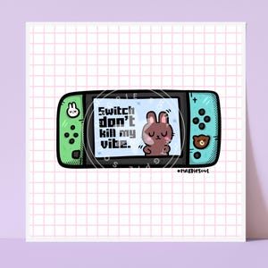 Gamer Bunny Kawaii Wall Art Print Illustration | Office Decor