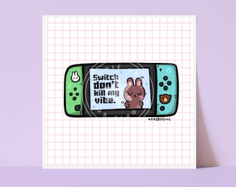 Gamer Bunny Kawaii Wall Art Print Illustration | Office Decor