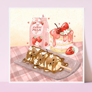 Food Dessert Milk Wall Art Print Illustration | Office Decor