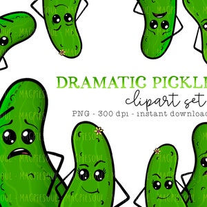 Pickles dramatiques, drôle de peur, de collations végétariennes, de nourriture végétarienne, de cliparts | Sticker PNG Kawaii mignon pour agenda | Utilisation commerciale