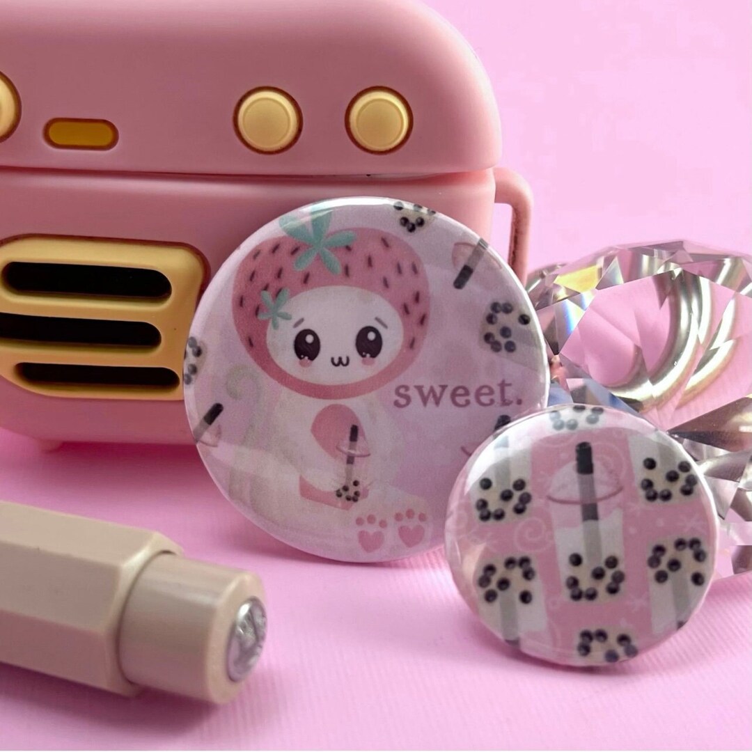 Berry Cat Boba Tea Pin Back Button Set Metal Button Pins Custom Magnets ...