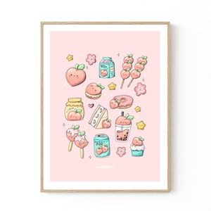 Peach Treats Kawaii Wall Art Print Illustration | Office Decor