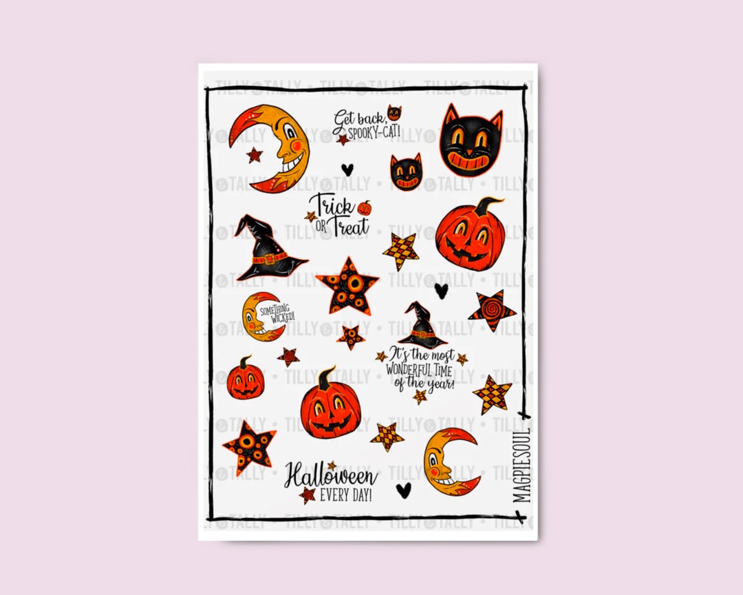 Vintage Halloween Cat Star Spooky Moon Cute Colorful Kawaii Planner ...