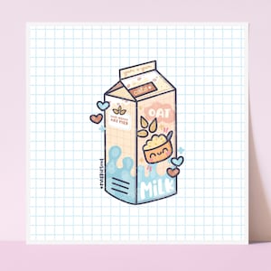Oat Milk Carton Juice Box Colorful Wall Art Print Illustration | Office Decor