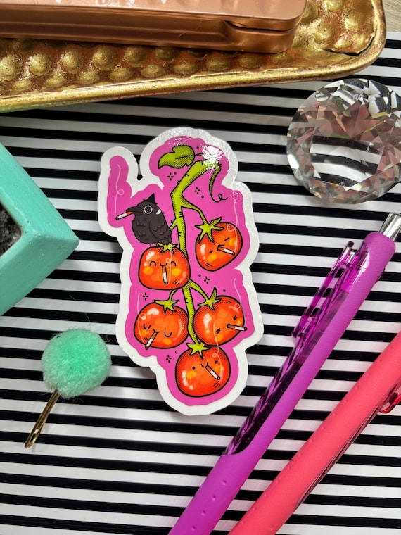 Smoked Tomatoes on the Vine Kawaii Spooky Cute Cozy Funny Hand Drawn Water-Resistant Vinyl Sticker