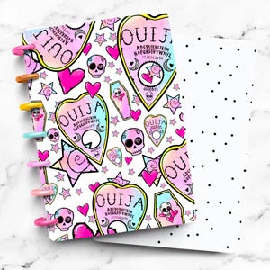 Pastel Rainbow Ouija Skull Laminated Discbound Planner Cover | Fits Happy Planner | Ring Agenda Dashboard