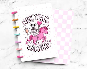 New Years Skeleton Pink Laminated Discbound Planner Cover | Fits Happy Planner | Ring Agenda Dashboard