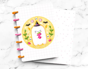 Strawberry Ghost Witch Bat Laminated Discbound Planner Cover | Fits Happy Planner | Ring Agenda Dashboard
