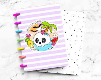 Spooky Girl Summer Skull Laminated Discbound Planner Cover | Fits Happy Planner | Ring Agenda Dashboard