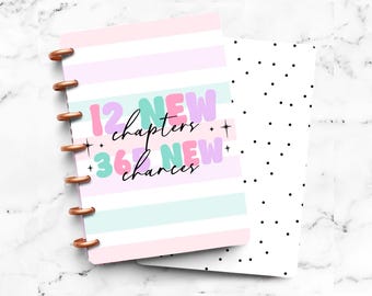 New Year New Resolution Pastel Laminated Discbound Cover | Fits Happy Planner | Ring Agenda Dashboard
