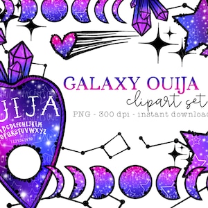 Galaxy Ouija paarse hemelse kristallen ster sterrenbeeld maanfase clipartbundel | Leuke kawaii-png-sticker voor planners | Commercieel gebruik
