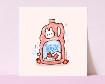 Bunny Bubble Bath Kawaii Wall Art Print Illustration | Office Decor
