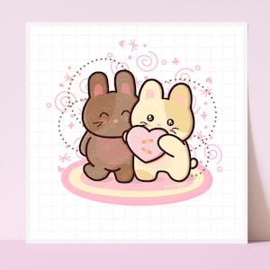 Best Friend Kawaii Bunny Wall Art Print Illustration | Office Decor