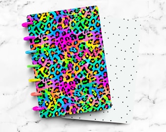 Rainbow Leopard Summer 90’s Laminated Discbound Planner Cover | Fits Happy Planner | Ring Agenda Dashboard