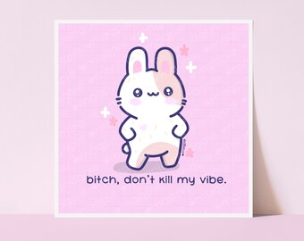 Sassy Bunny Vibe Kawaii Wall Art Print Illustration | Office Decor