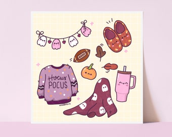 Autumn Things Wall Art Print Illustration | Office Decor