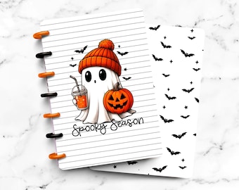 Spooky Fall Ghost Beanie Laminated Discbound Planner Cover | Fits Happy Planner | Ring Agenda Dashboard