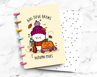 Ghost Coffee Pumpkin Fall Laminated Discbound Planner Cover | Fits Happy Planner | Ring Agenda Dashboard