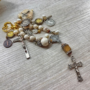 Cross Rosary Purse Charm Clip Keychain | Christian Catholic Religious Crucifix Pocket Rosary Gift Confirmation Church Jesus