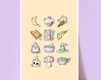 Witchy Things Pastel Wall Art Print Illustration | Office Decor
