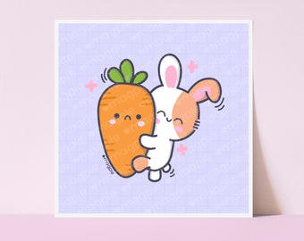 Bunny Carrot Kawaii Wall Art Print Illustration | Office Decor