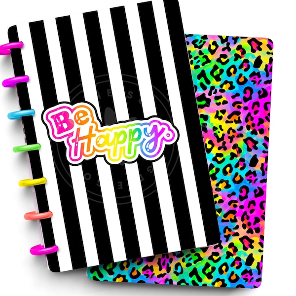 Be happy Leopard  | Laminated Planner Cover | Snap-On Cover for Discbound Planner | Happy Planner Cover