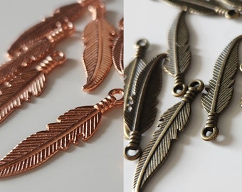 Rose Gold or Antique Bronze Feather Charms - 10pk