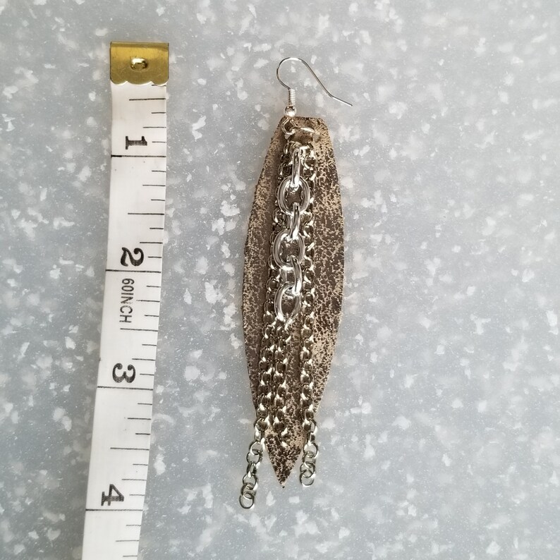 Repurposed Silver Foil Leather and Chain Link Earrings