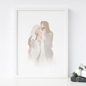 Mary, Joseph, and Baby Jesus Christmas Art, Picture of Jesus, LDS Art Print, With Wondering Awe