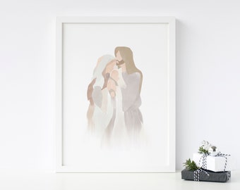 Mary, Joseph, and Baby Jesus Christmas Art, Picture of Jesus, LDS Art Print, With Wondering Awe