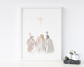 While Shepherds Watch Christmas Art, Picture of Jesus, LDS Art Print, With Wondering Awe