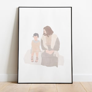 Jesus Sits with Child Paper Print, Picture of Jesus Christ, Jesus Watercolor, LDS Art,