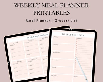 Weekly Meal Planner | Grocery List | Fillable Meal Planner | 7 Day Menu Plan | Food Planner | Health and Fitness | Printable PDF Template