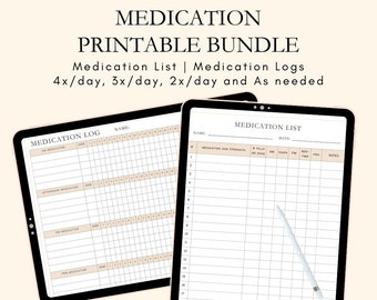 Medication Printable Bundle | Medication List | Fillable Medication Log | Vitamin and Supplement List | Medication Template | Printable PDF