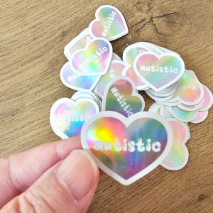 Mini Holographic Pastel Rainbow Love Heart Autistic Sticker 1.25 inch image 3