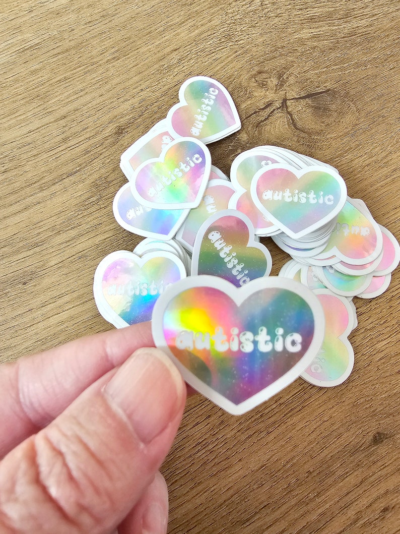 Mini Holographic Pastel Rainbow Love Heart Autistic Sticker 1.25 inch image 3