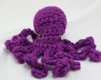 Large Octopus Stuffed Animal - Poli the Octopus  - Purple w/ Gold eyes