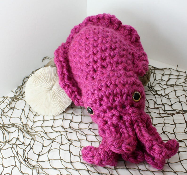 Stuffed Animal Magenta w Gold eyes Extra Large Sia the Cuttlefish