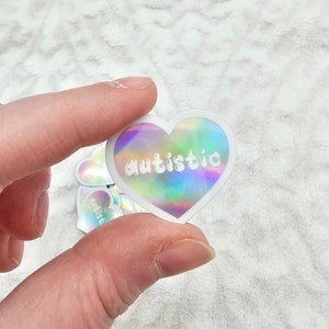 Mini Holographic Pastel Rainbow Love Heart Autistic Sticker 1.25 inch image 1