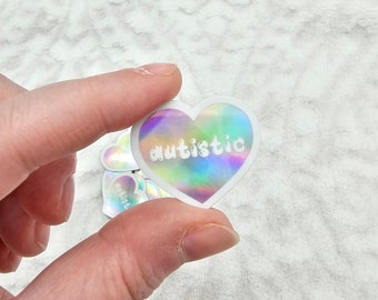 Mini Holographic Pastel Rainbow Love Heart Autistic Sticker - 1.25 inch