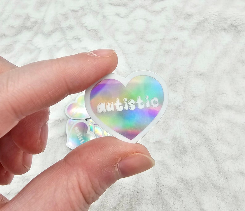 Mini Holographic Pastel Rainbow Love Heart Autistic Sticker 1.25 inch image 1