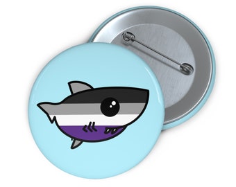 Asexual Pride Flag Shark Pin Buttons