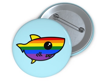 Pride Flag Shark Pin Buttons